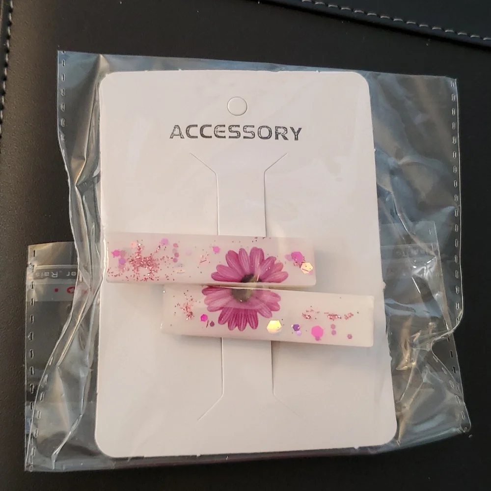 🎁5/$25🎁Hand-made HandCrafted Glitter Floral Vibes Resin Hairclip Barrettes New
